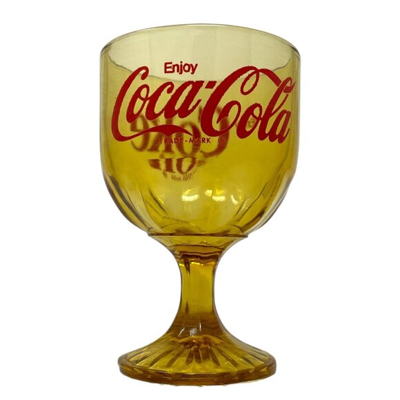 Vtg Coca Cola COKE Goblet Amber Heavy Stemmed Schooner Drinking Glass Drinkware - Picture 13 of 13